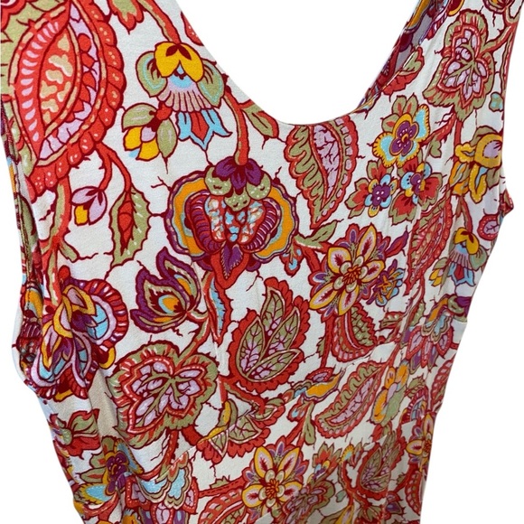 Salaam Red & Pink Multi Color Floral Paisley Cotton  Sleeveless Tank Top Dress - Picture 6 of 7
